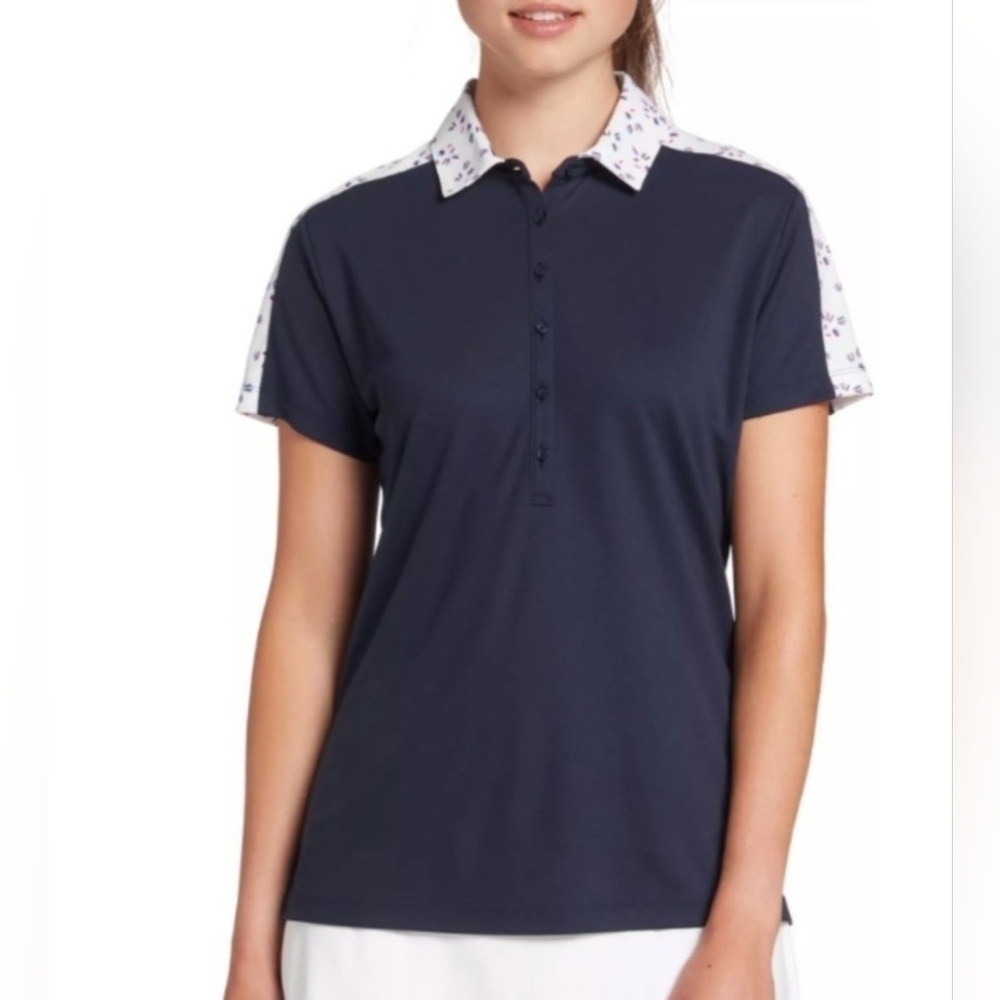 Lady Hagen Americana Print Block Short Sleeve Polo Sparklers White/Navy XXL
